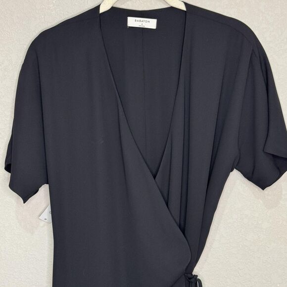 Babaton Wallace Wrap Dress Womens Small Black Short Sleeve V Neck Tie Waist - Picture 6 of 11